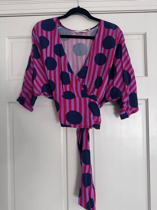 Pink Navy Polka Dot Wrap Midi Dress 3 in 1 Convertible Flowy Chic - Picture 6 of 12